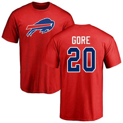 Men NFL Buffalo Bills #20 Frank Gore Red Name and Number Logo T Shirt->nfl t-shirts->Sports Accessory